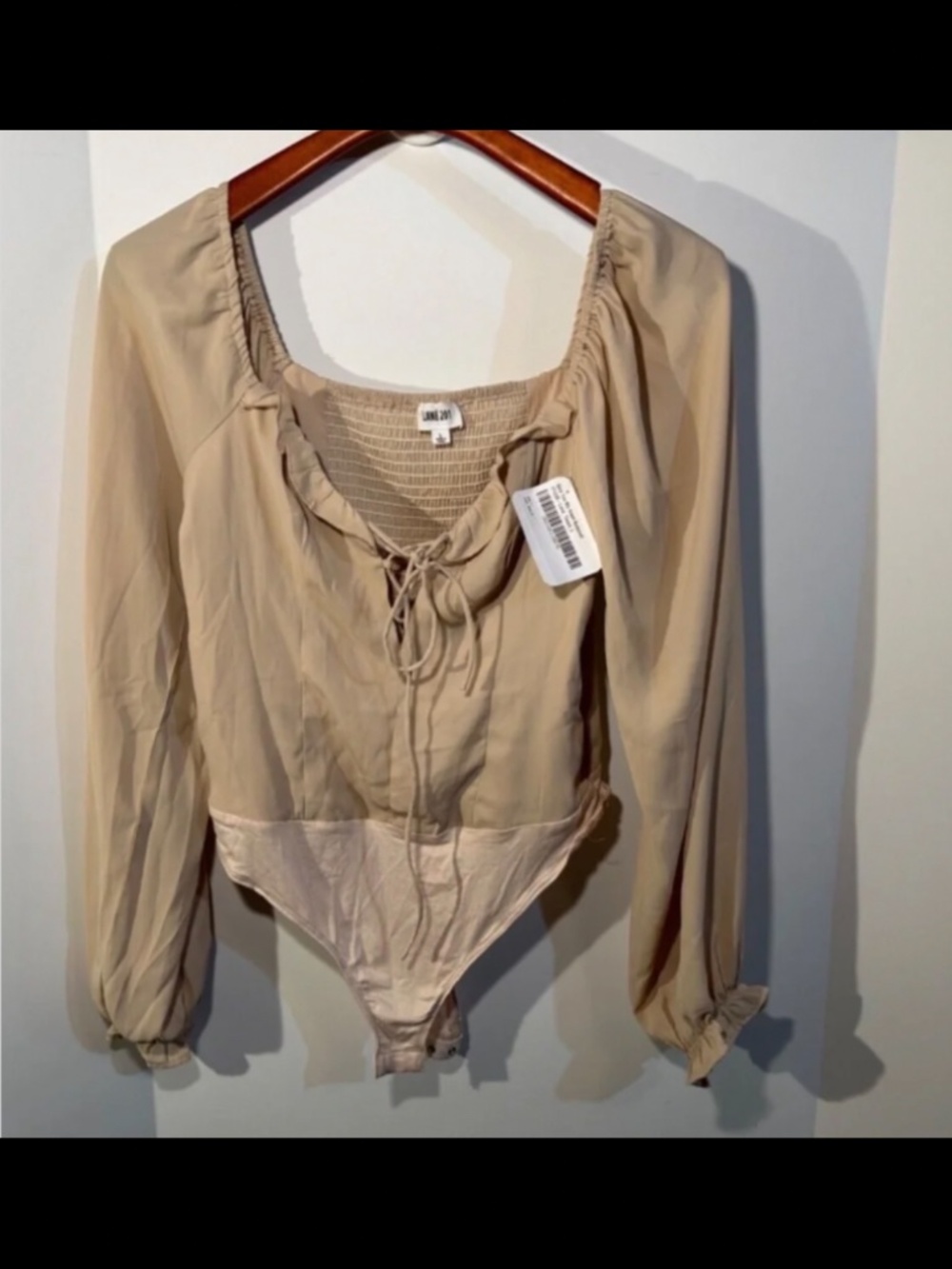 Lane 201 Boutique Bodysuit Taupe Give You My Heart Long Sleeve Size L - NWT